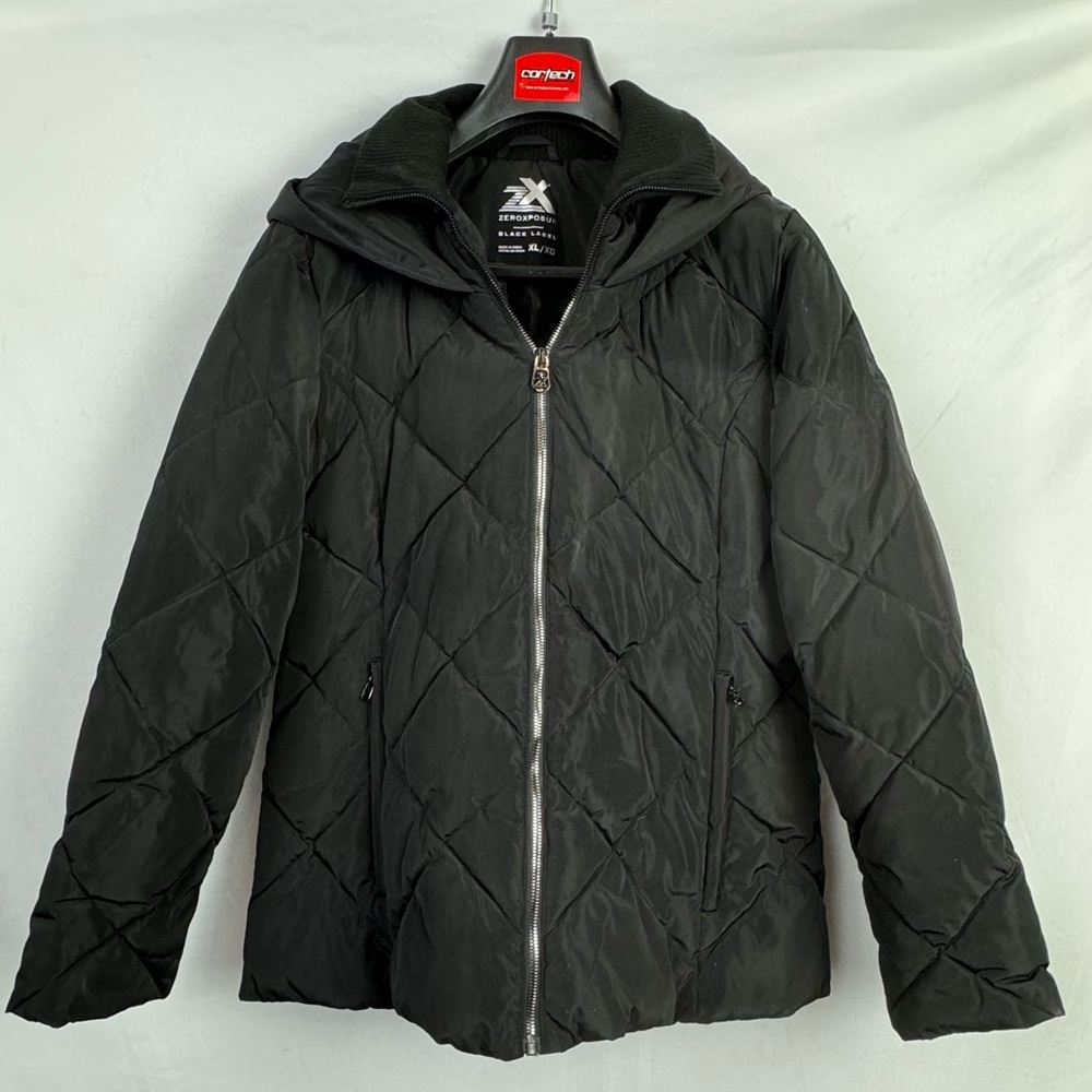 EUC ZEROXPOSUR Women’s Black Quilted Hooded Puffer Jacket Size XL
